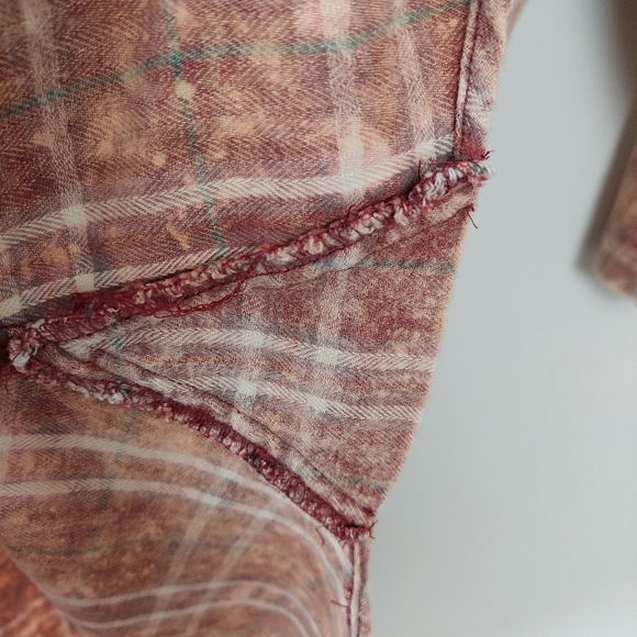 Crazy Train Plaid Bleach Splatter Button Front Shirt, M - Picture 6 of 9